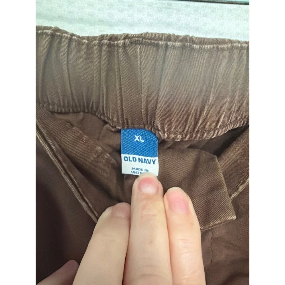 Old Navy Womens XL Brown Utility Pants Elastic Waist Patch Pocket Straight Leg